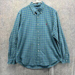 Polo Ralph Lauren Shirt Mens XL Blue Button Down Oxford Windowpane Plaid Pony